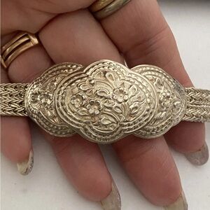 Vintage Sterling Silver 925 Floral Double Wheat Braided Thailand Bracelet